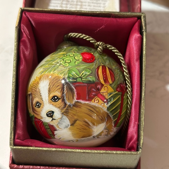 Other - Ne’ Qwa Art Hand-Painted Christmas Ornament with Puppy Design Santa Loves me
